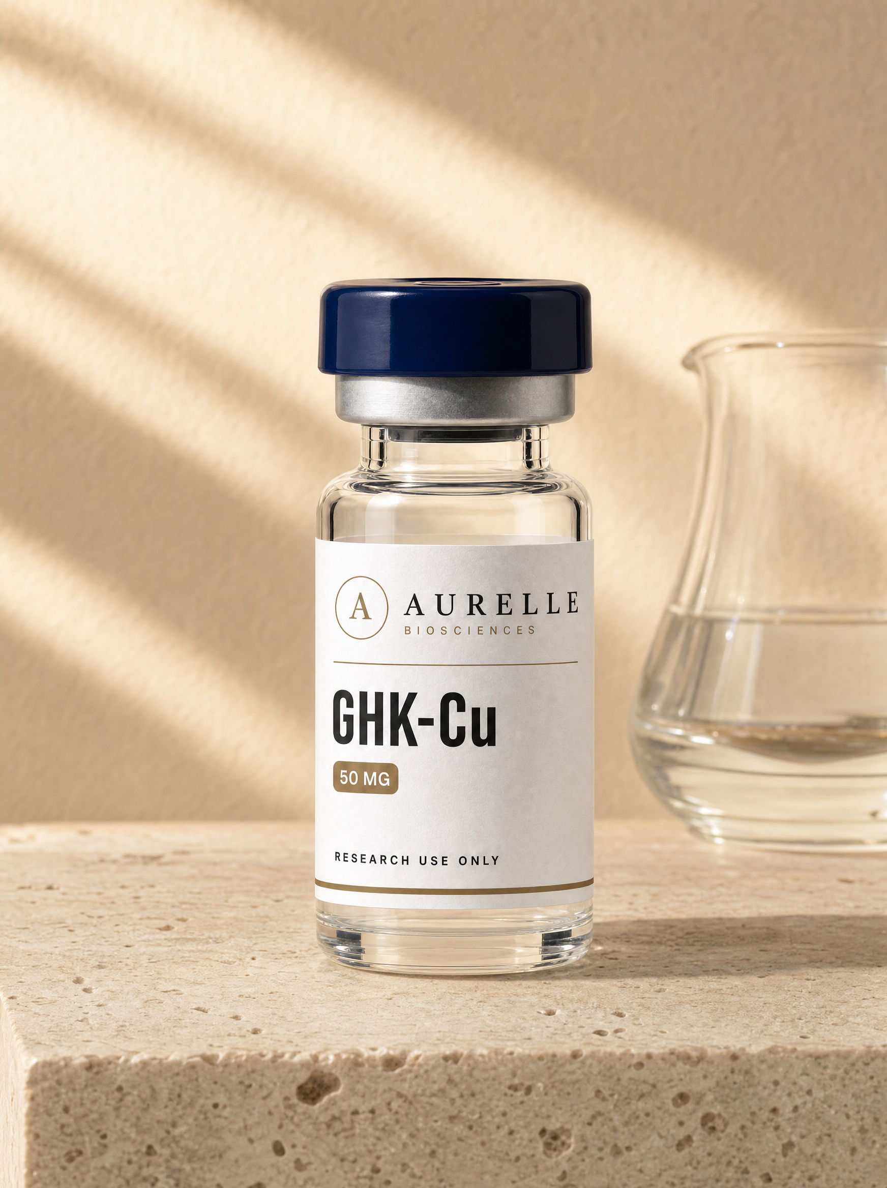 Vials from the Aurelle Biosciences catalog arranged on a stone surface